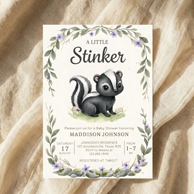 Invitación ducha de bebé boho bosque Stinker verde (Subido por el creador)