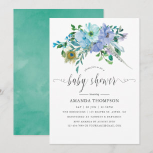 Invitación Ducha de Bebé Boho con Acuarela en Verde Menta y A