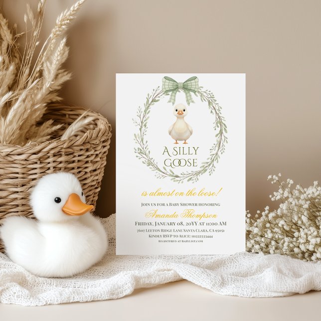 Invitación Ducha de bebé Boho Daisy Sage Verde Silly Goose (Subido por el creador)