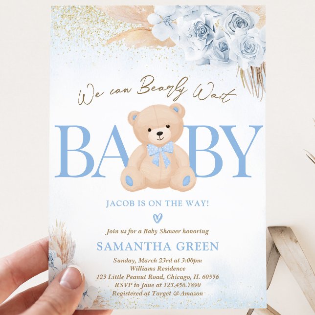 Invitación Ducha de bebé boho de oso niño azul (Subido por el creador)