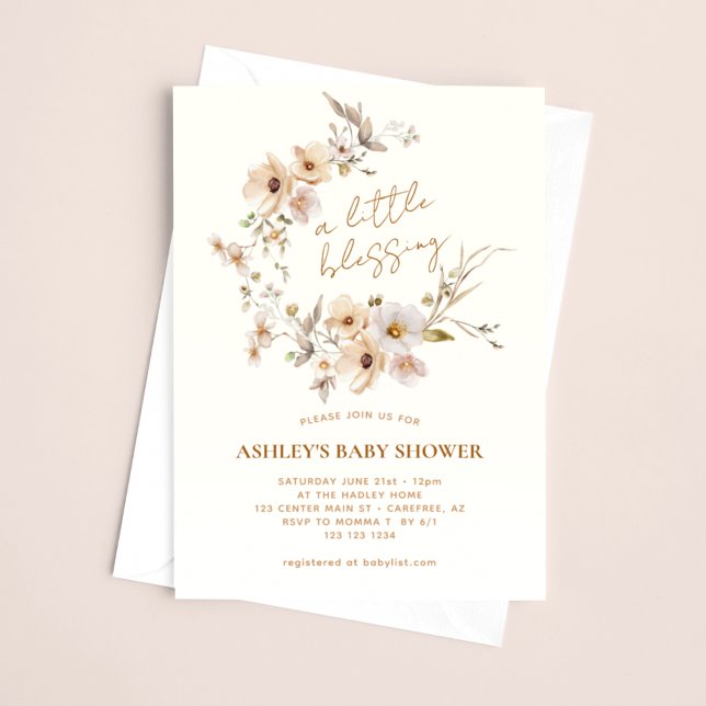 Invitación Ducha de bebé Boho Flores Silvestres Bendiciones (Subido por el creador)