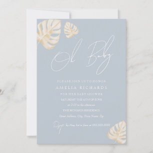 Invitación Ducha de bebé boho hoja azul Oh Baby