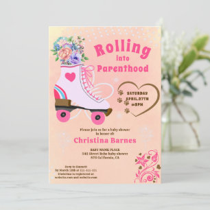 Invitación Ducha de bebé boho patines de ruedas teal florales