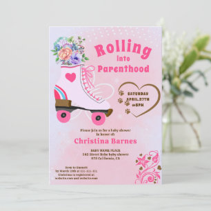 Invitación Ducha de bebé boho patines de ruedas teal florales