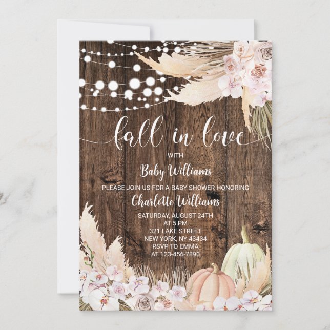 Invitación Ducha de Bebé Boho Pumpkin Fall in Love (Anverso)