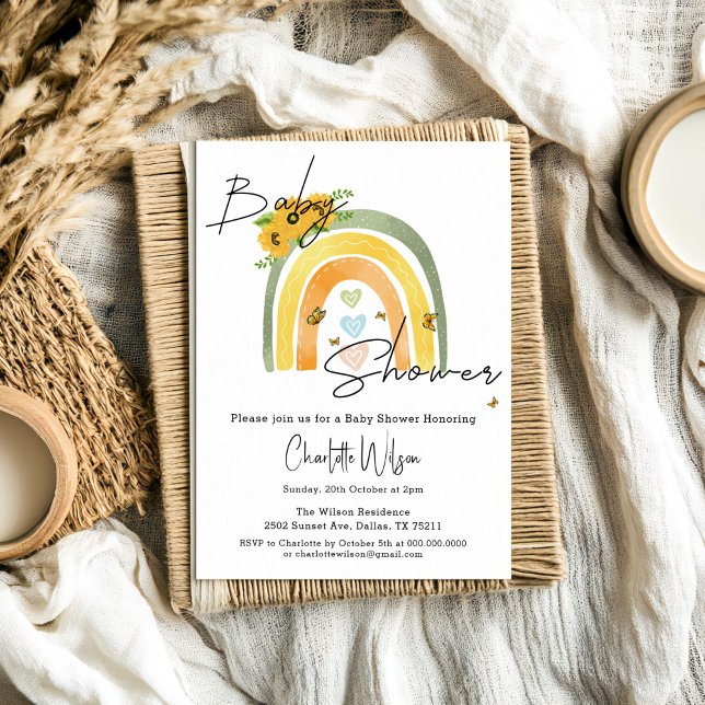 Invitación Ducha de bebé Boho Rainbow con girasoles (Subido por el creador)