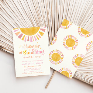 Invitación Ducha de Bebé Boho Retro Niña Rayito de Sol