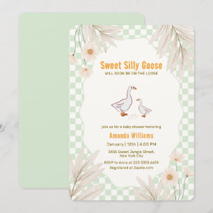 Invitación Ducha de Bebé Boho Silvestre de Gingham de Salvia
