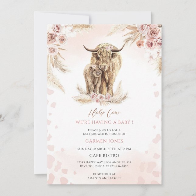 Invitación Ducha de bebé boho Vaca Sagrada (Anverso)