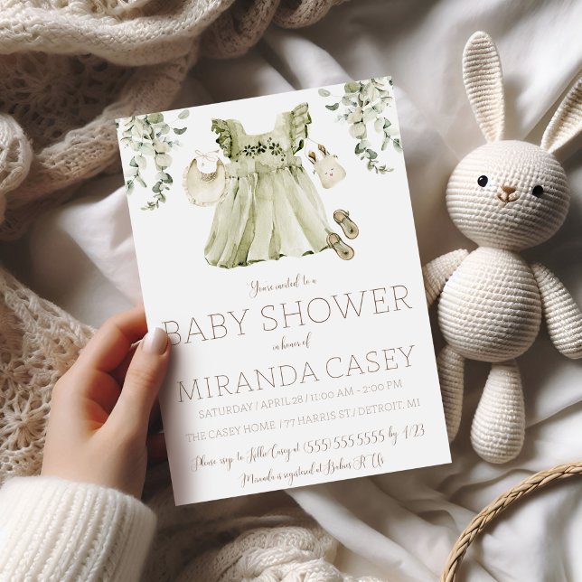 Invitación Ducha de bebé boho vestido verde (Subido por el creador)