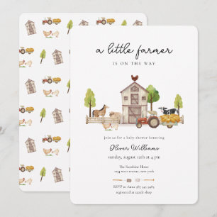 Invitación Ducha de Bebé Boho Vintage Tractorcito Granjero