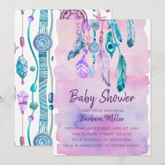 Invitación Ducha de bebé Boho Watercolor Dreamcatcher