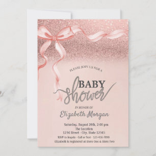 Invitación Ducha de Bebé Bokeh de Purpurina de Oro Rosa con L