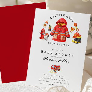 Invitación Ducha de bebé Bomberito Héroe
