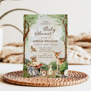 Invitación Ducha de Bebé Bosque Ciervo Conejo Animales del Bo
