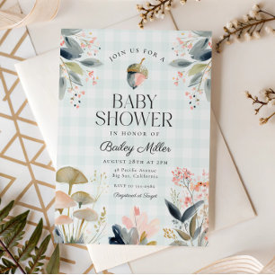 Invitación Ducha de Bebé Bosque de Champiñones Verdes