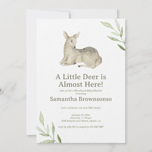 Invitación Ducha de Bebé Bosque de Ciervos (Anverso)