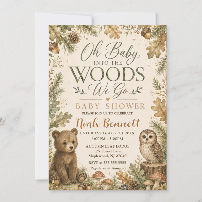 Invitación Ducha de Bebé Bosque En El Bosque (Anverso)