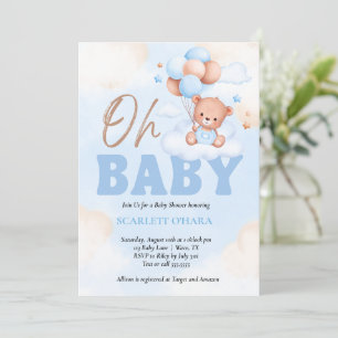 Invitación Ducha de bebé bosque encantador oso azul