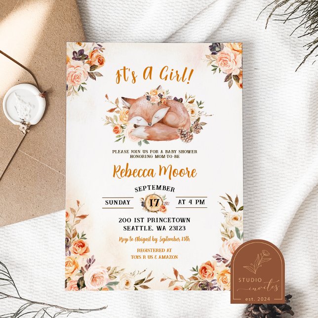 Invitación Ducha de Bebé Bosque Floral Rosa (Subido por el creador)