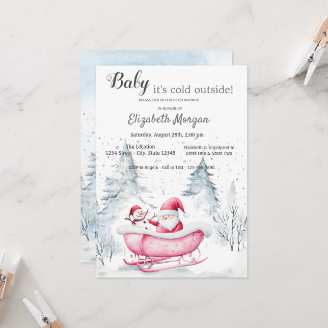 Invitación Ducha de bebé Bosque Invernal Ilusión Papá Noel (Anverso/Reverso In Situ)