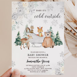 Invitación  Ducha de Bebé Bosque Invernal Plateado