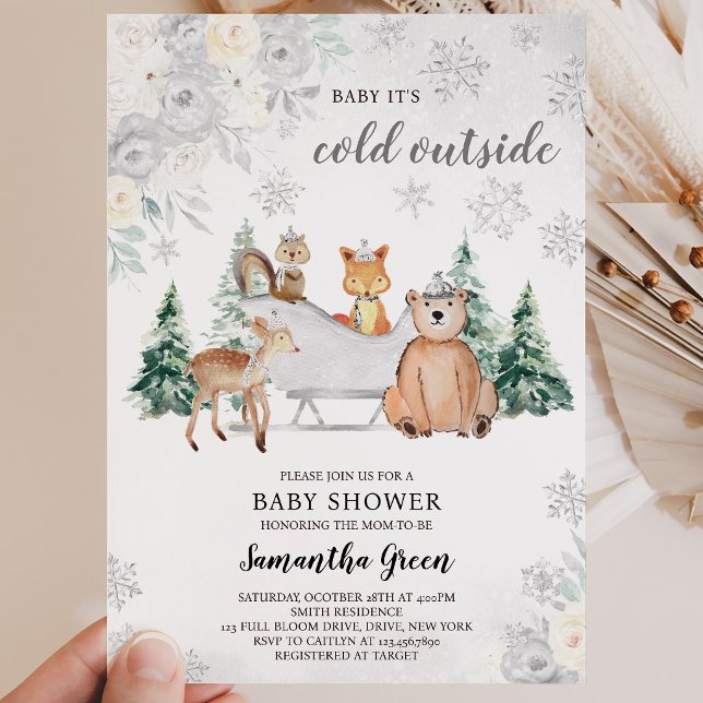 Invitación  Ducha de Bebé Bosque Invernal Plateado (Subido por el creador)