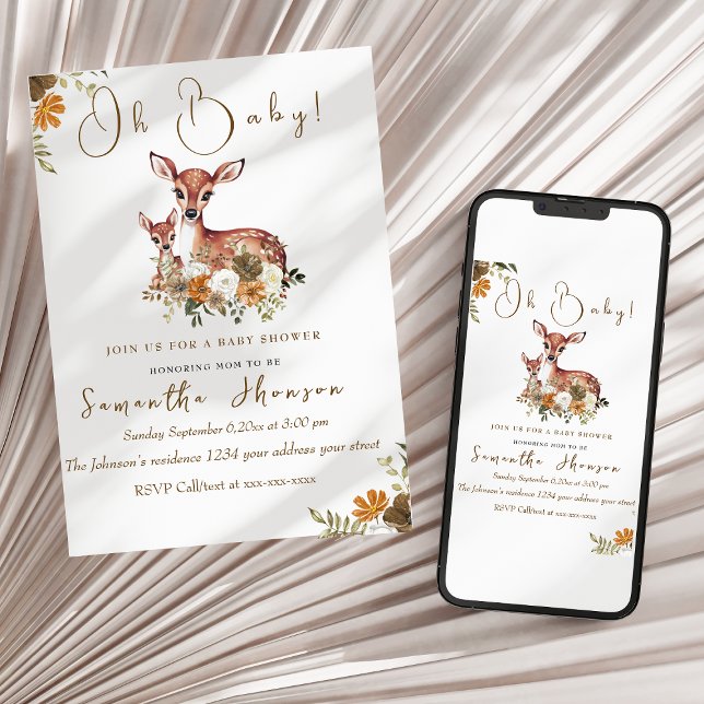 Invitación Ducha de bebé Bosque Rústico Ciervo (Subido por el creador)