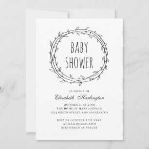 Invitación Ducha de bebé botánica moderna en blanco y negro