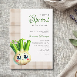 Invitación Ducha de bebé Brown Gingham Hinojo Little Sprout