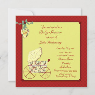 Invitación Ducha de bebé Buggy de bebé amarillo rojo