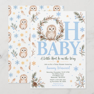 Invitación Ducha de bebé búho de invierno azul