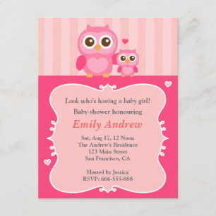 Invitación Ducha de bebé búho rosa, mamá y bebé