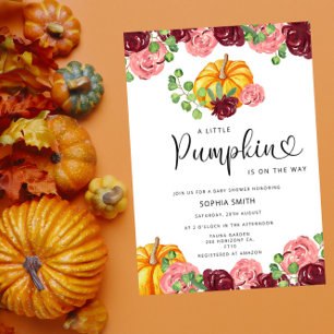Invitación Ducha de bebé burgundy de pequeña calabaza