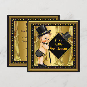 Invitación Ducha de bebé caballero niño oro negro moreno bebé