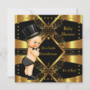 Invitación Ducha de bebé caballero oro niño sombrero alto rub