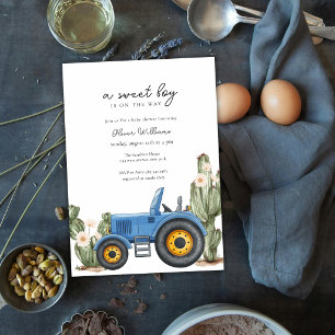 Invitación Ducha de bebé Cactus Desierto Tractor Azul
