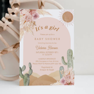 Invitación Ducha de Bebé Cactus Niña Desierto Suroeste