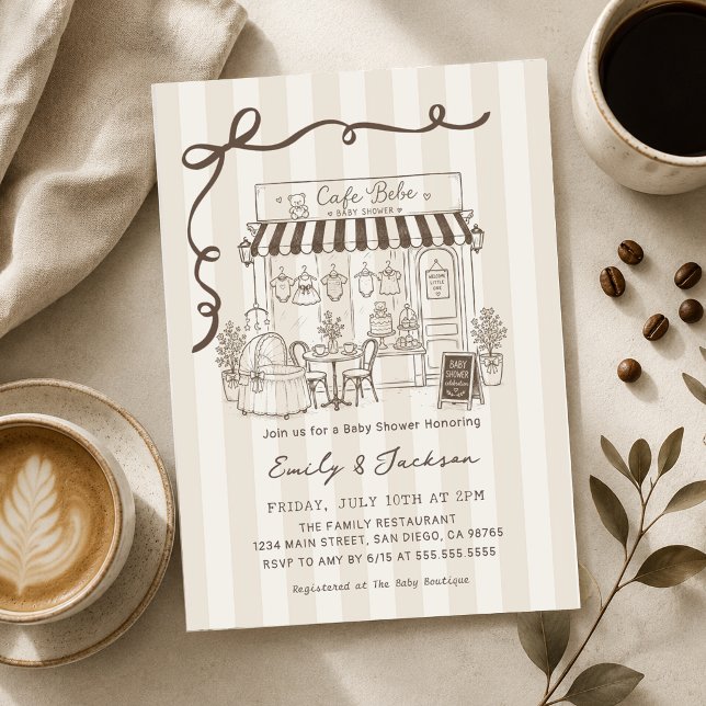 Invitación Ducha de Bebe Café con Tema Parisino con Lazo (Subido por el creador)