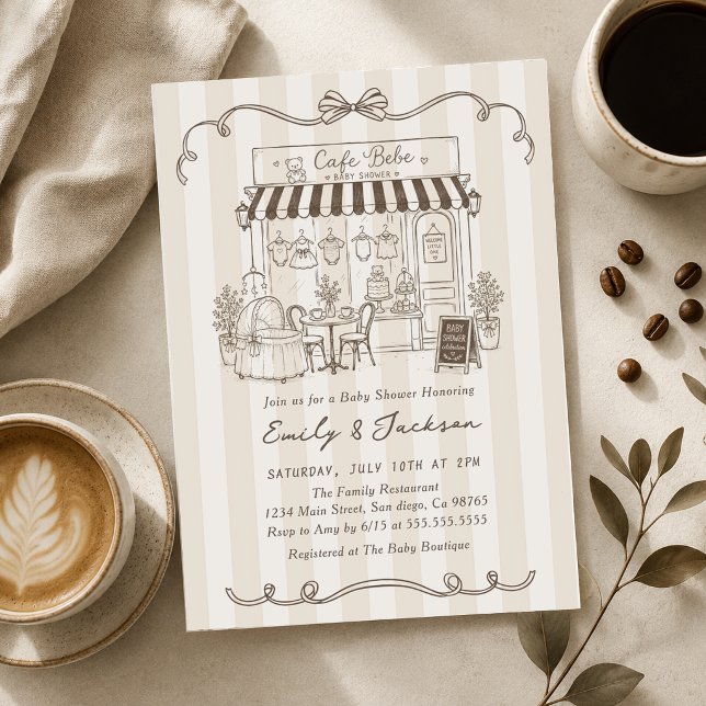 Invitación Ducha de Bebe Café con Tema Parisino con Lazo (Subido por el creador)