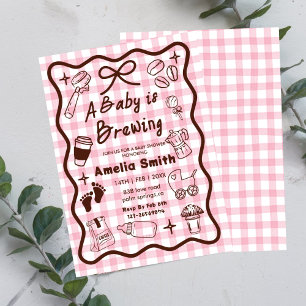Invitación Ducha de Bebé Café Doodle Simple Baby Is Brewing I