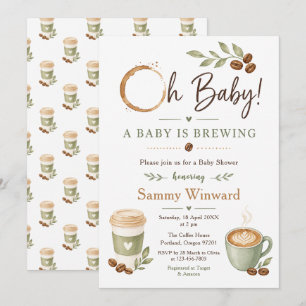 Invitación Ducha de Bebé Café Verde Menta