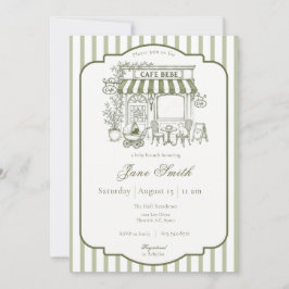 Invitación Ducha de Bebe Cafe Verde Menta Rayado