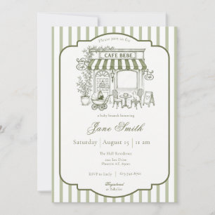 Invitación Ducha de Bebe Cafe Verde Menta Rayado