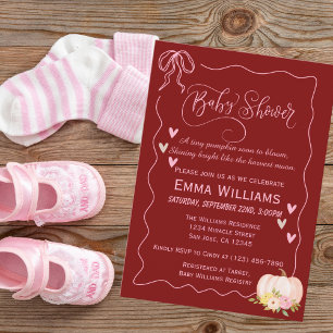 Invitación Ducha de Bebé Calabaza Rosa Lazo Corazones Lindo P