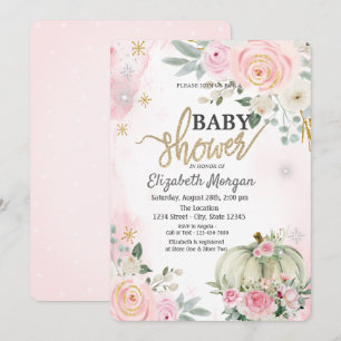 Invitación Ducha de Bebé Calabaza Rosas Rosadas Lunares