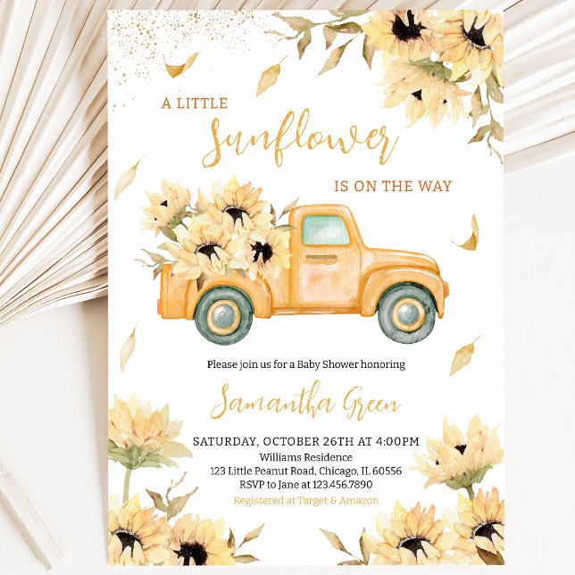 Invitación Ducha de Bebé Camión de Girasoles (Subido por el creador)