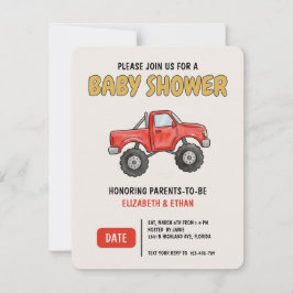 Invitación Ducha de Bebé Camión Monstruo Mínimo Rojo