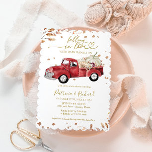 Invitación Ducha de bebé Camión Vintage Rojo Otoño Enamorándo