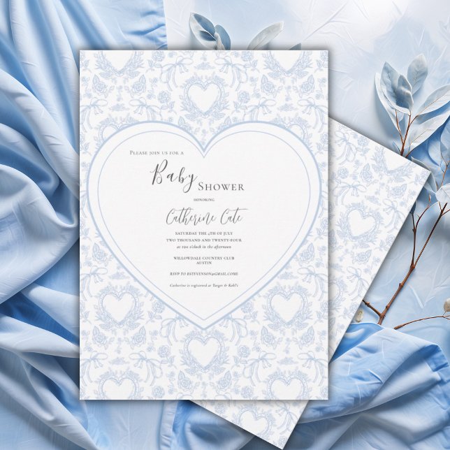 Invitación Ducha de bebé caprichosa de flores azules en forma (Subido por el creador)